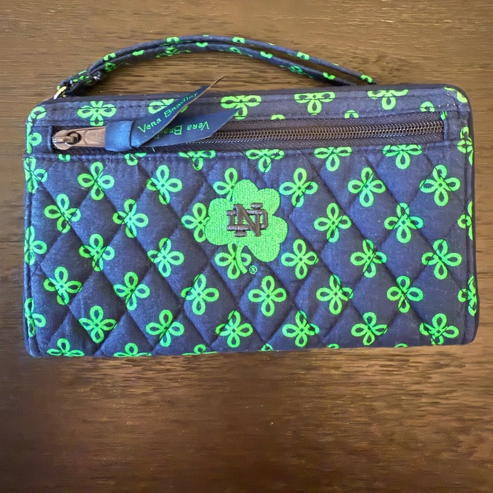 Vera Bradley Blue and Green Notre Dame Wristlet